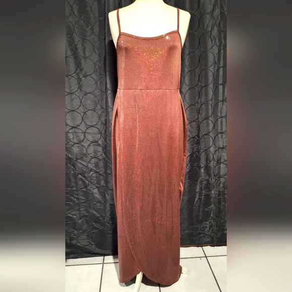 NWT Pretty little things Chocolate spaghetti strap evening dress - Picture 1 of 10
